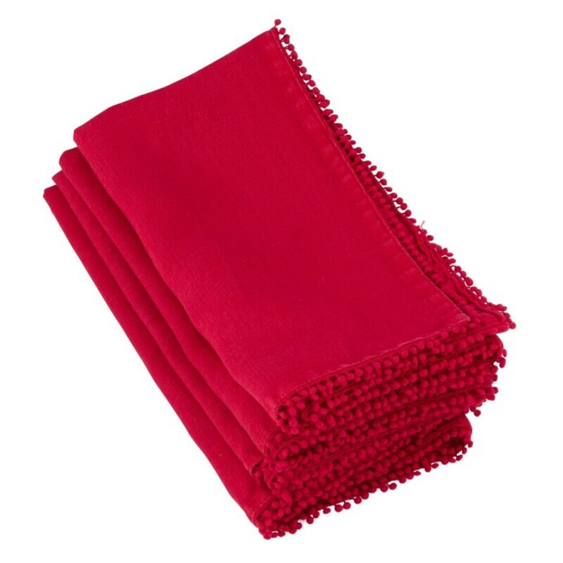 Pompom Napkins Cotton S/4 Red ..