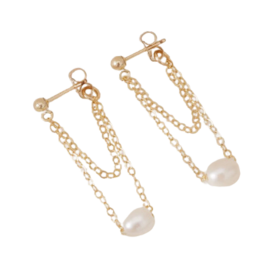 Earrings- Pearl Double Chain Studs
