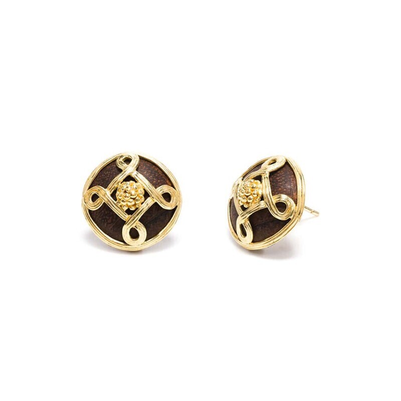 Monique Stud Earrings, Gold w. Teak