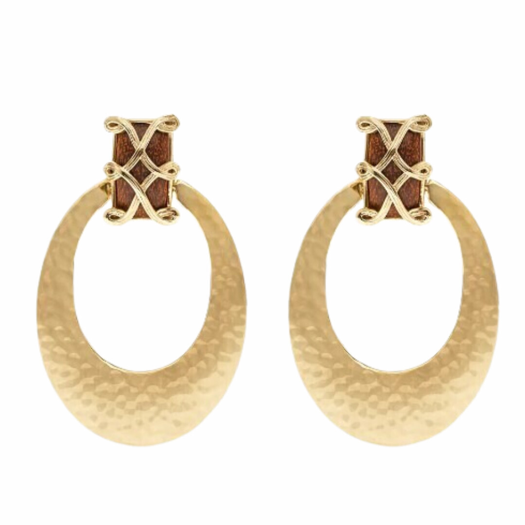Estella Earrings, Gold w. Teak