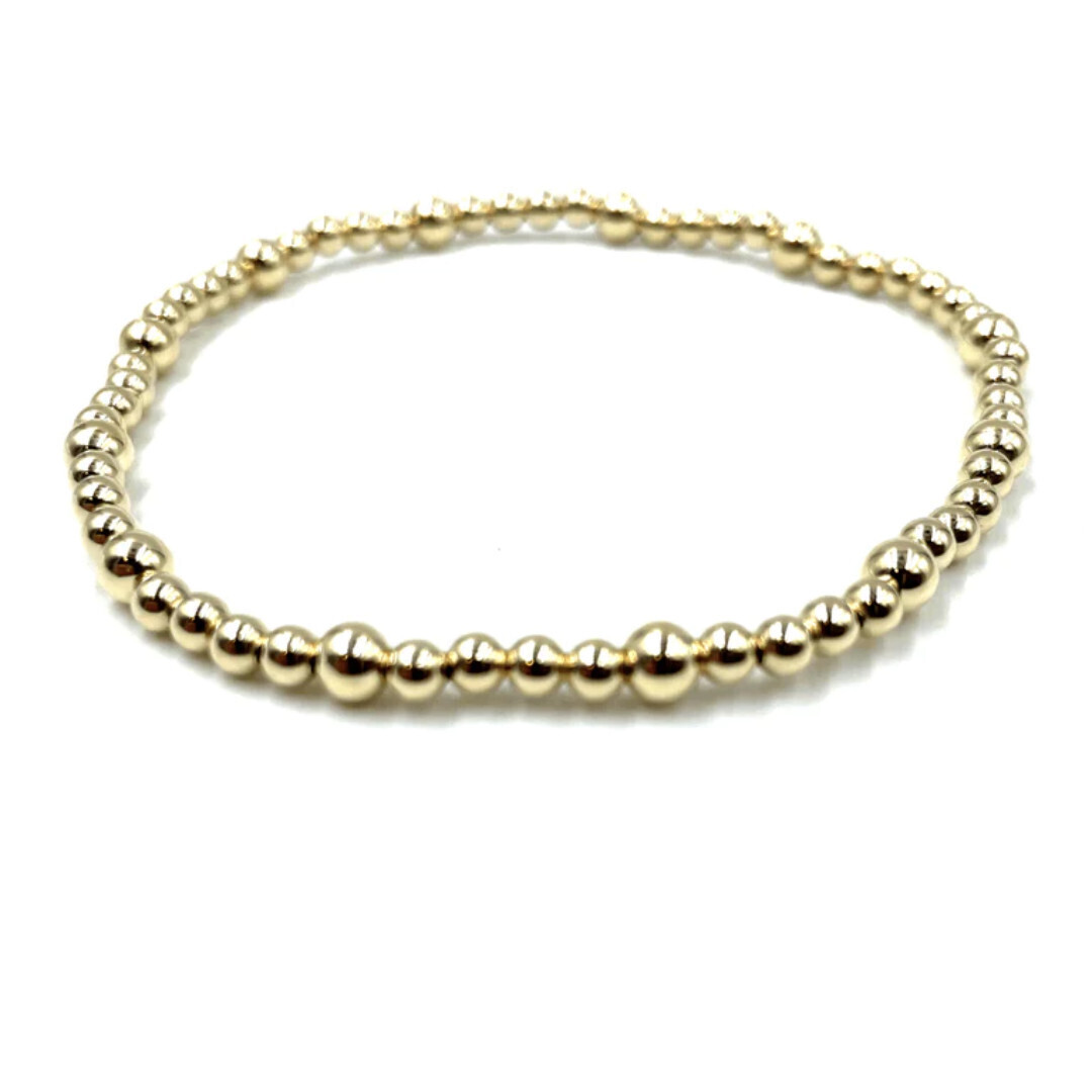 14k GF Karma 3mm 4mm Beaded Stretch Bracelet