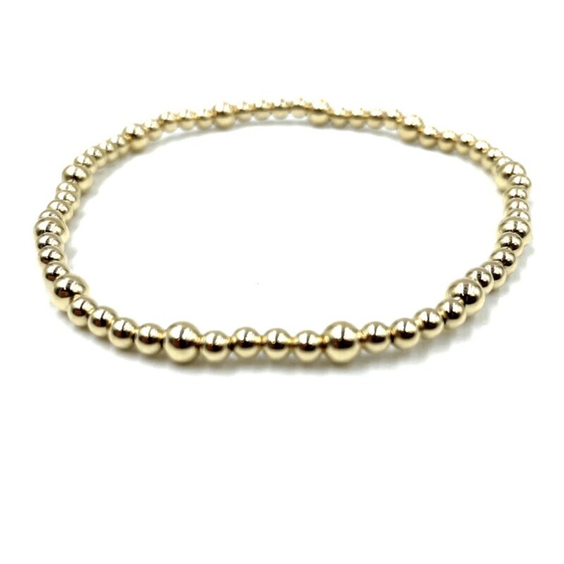 14k GF Karma 3mm 4mm Beaded Stretch Bracelet