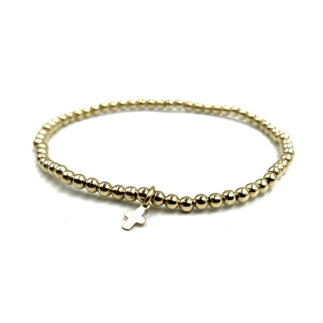 14k GF 3mm  Karma Bracelet w. Cross
