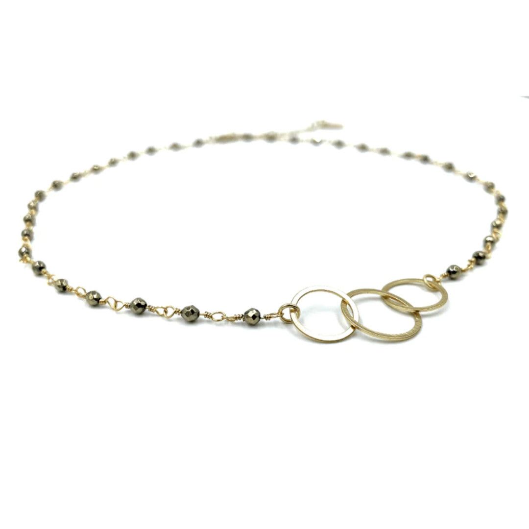 Neckklace- 3 Hoops on Pyrite