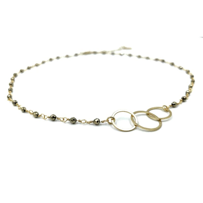 Neckklace- 3 Hoops on Pyrite