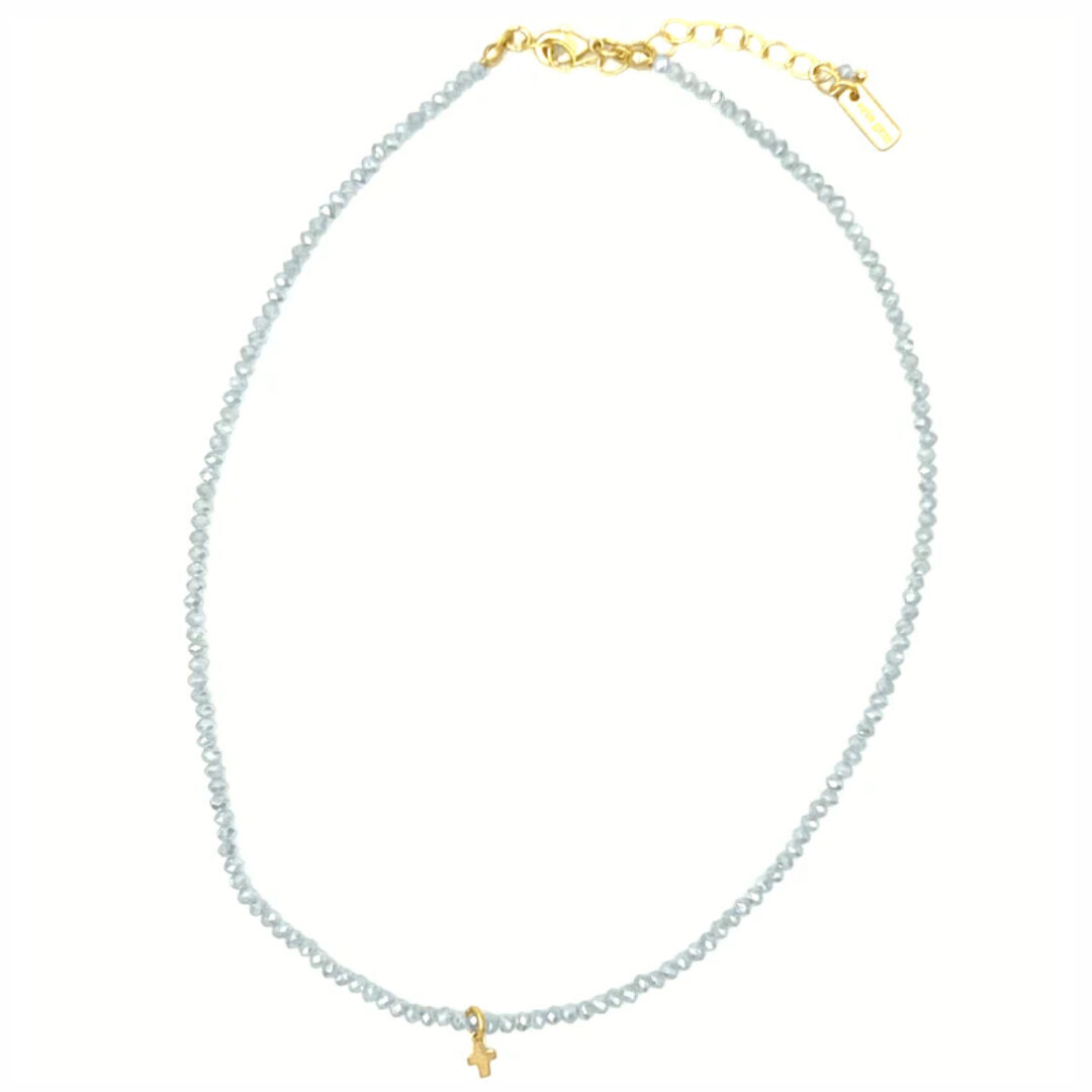 Necklace- Luxe Cross on Pale Blue