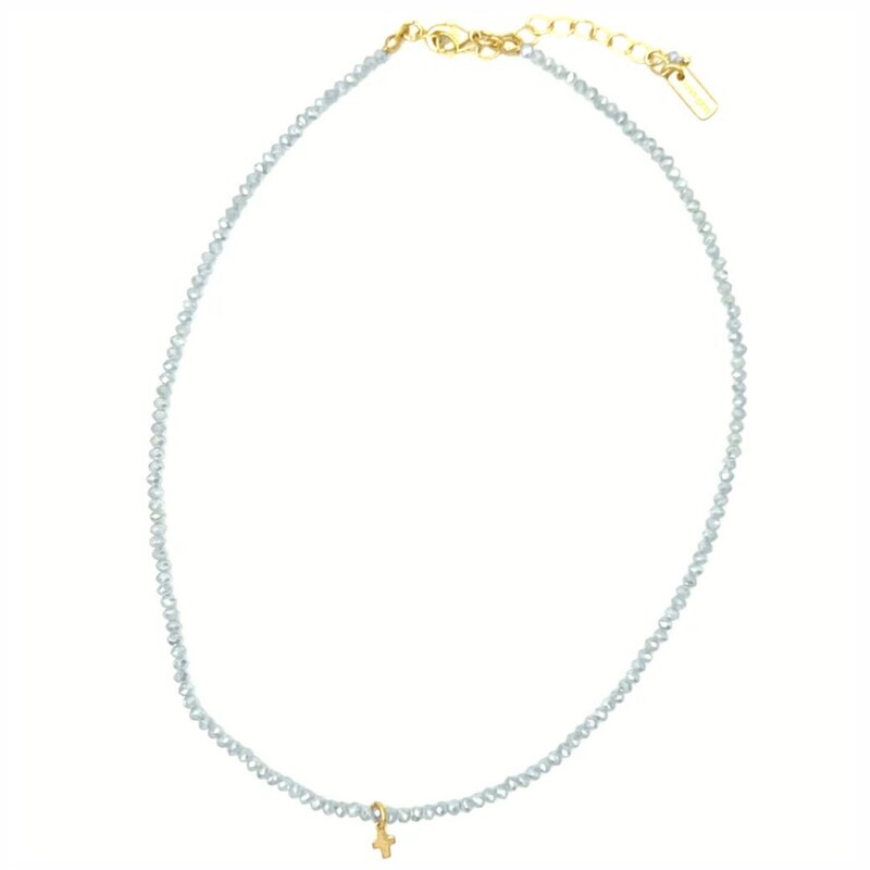 Necklace- Luxe Cross on Pale Blue