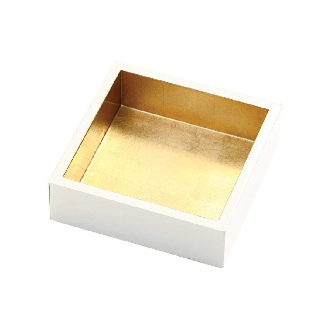 Lacquer Cocktail Napkin Holder- Ivory & Gold