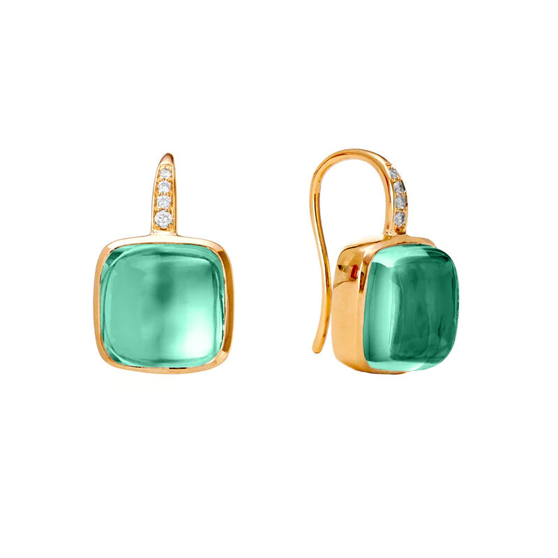 18kyg light green chalcedony sugarloaf  11 ct earrings w diamonds