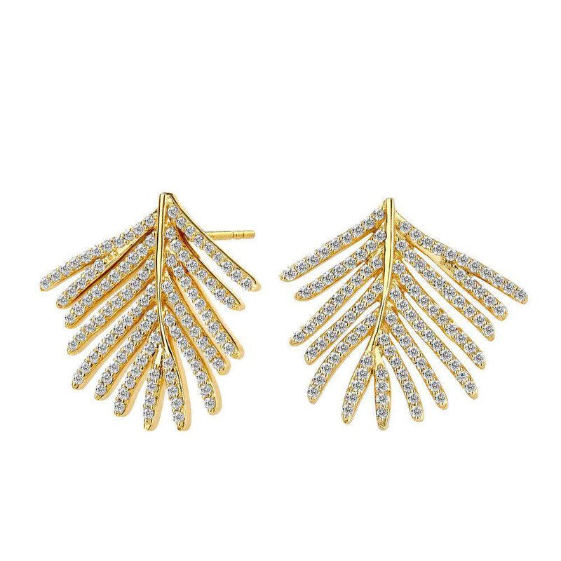 18k Jardin Palm Leaf Earrings w. 1.05ct diamond