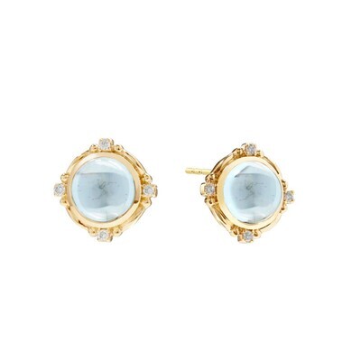 18k Blue Topaz 6ct Mogul Earrings w. Diamond