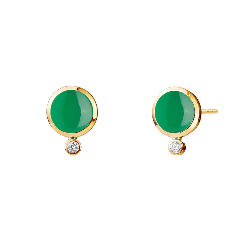 18k Green Chalcedony &amp; Dia Candy stud earring