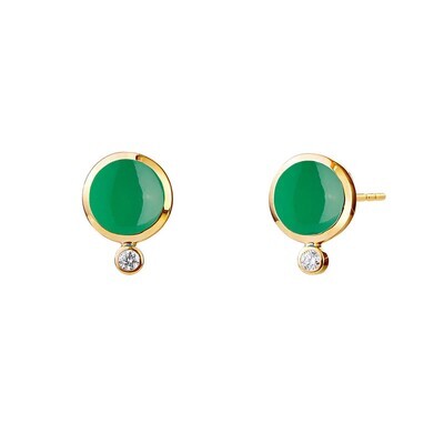 18k Green Chalcedony & Dia Candy stud earring