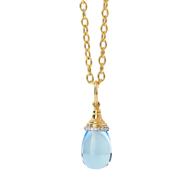 18k Mini Blue Topaz Mogul Drop Pendant w. Diamond Trim