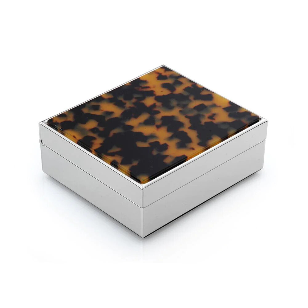 4&quot; Faux Tortoise Box Silver