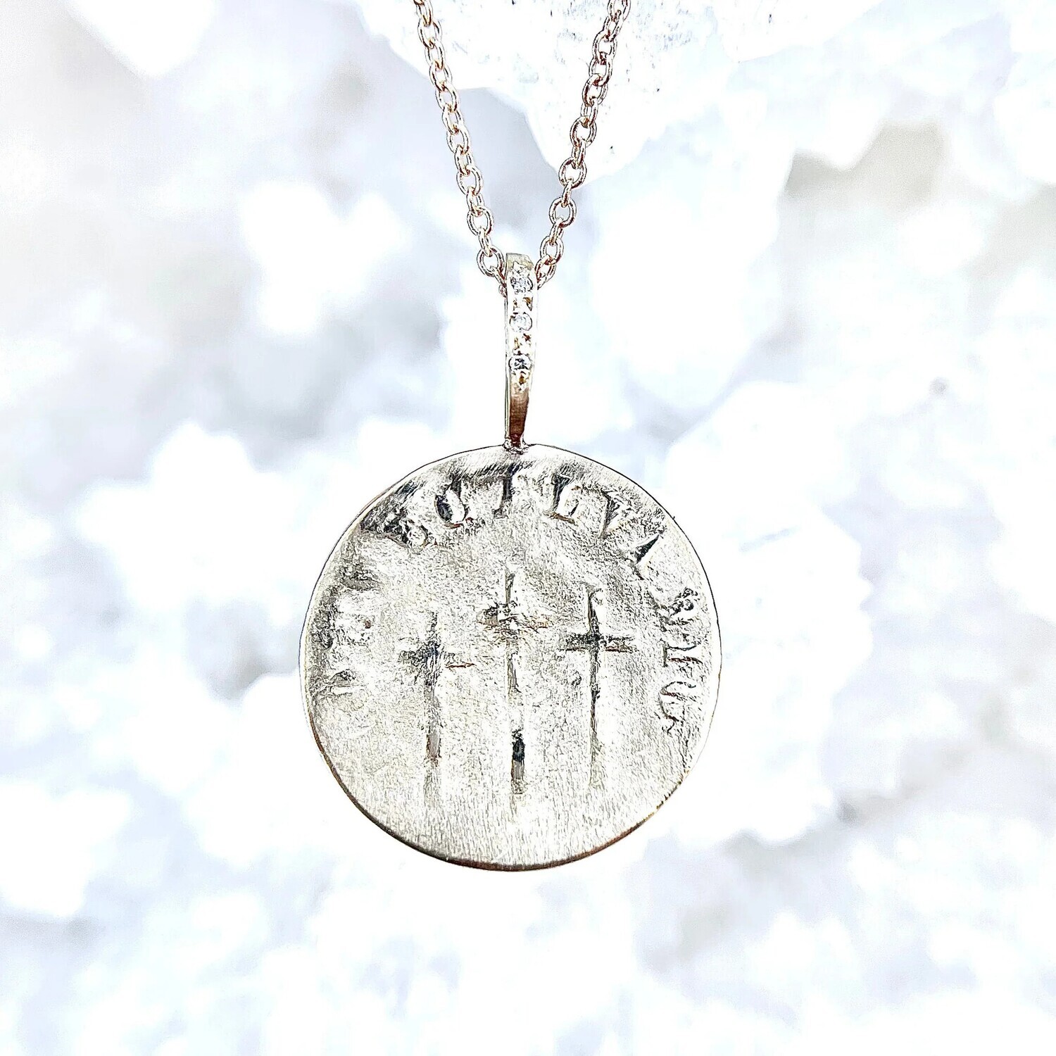 Necklace- 14k dia Three Crosses Artifact