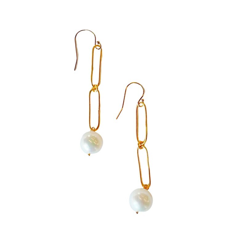 Earring- Paperclip Chain w. Pearl GV