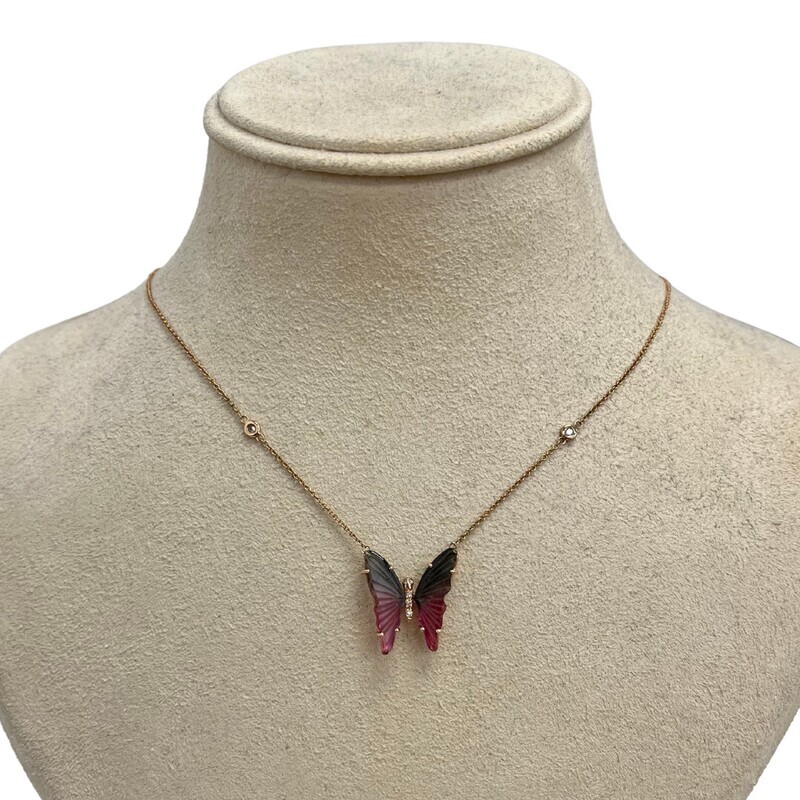 Jacquie Aiche Watermelon Tourmaline Butterfly Necklace