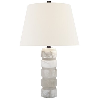 CHA 8945ALB-L Round Chunky Stacked Table Lamp in Alabaster