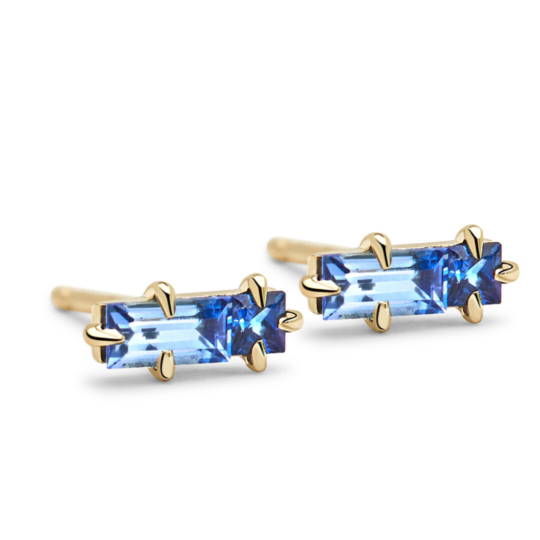 Double Trouble Blue Sapphire Studs 14k