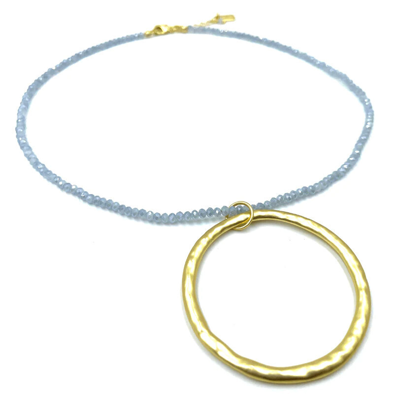 Necklace- Big Gold Pale Blue