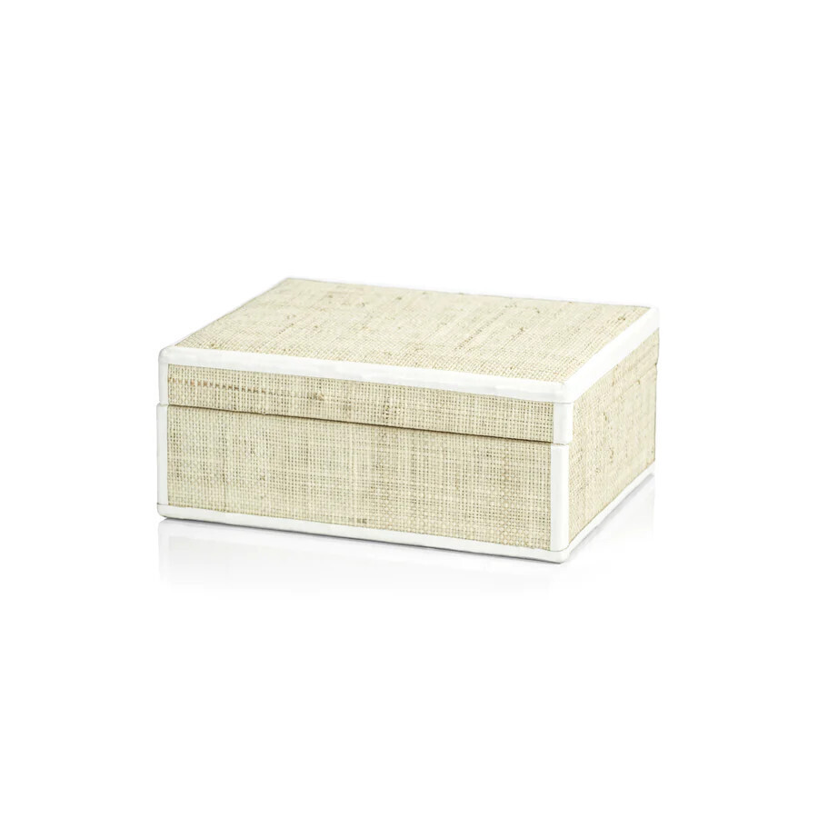 Raffia Box with Leather Trim
