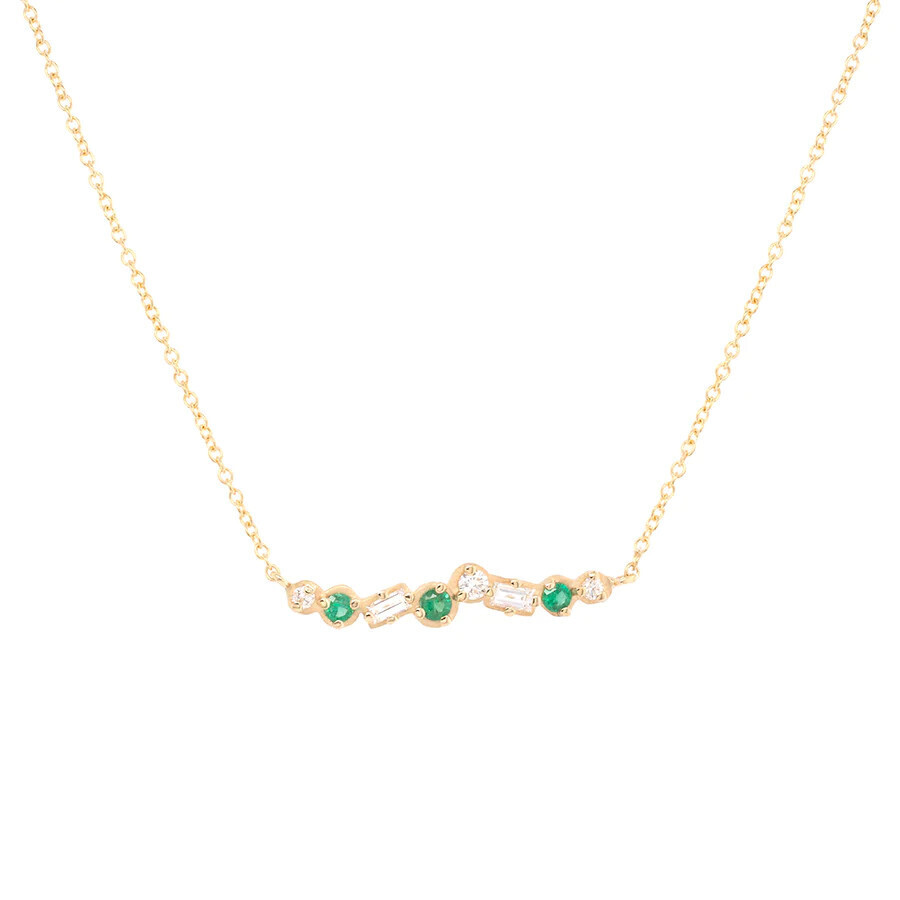 Necklace- Cascade Diamond &amp; Emerald Bar