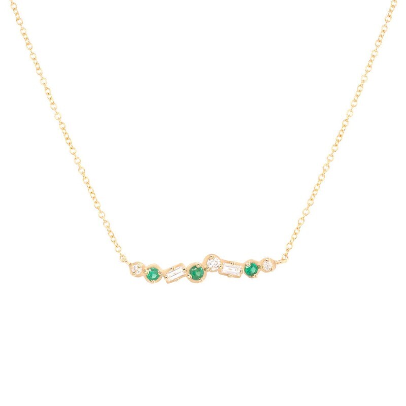 Necklace- Cascade Diamond &amp; Emerald Bar