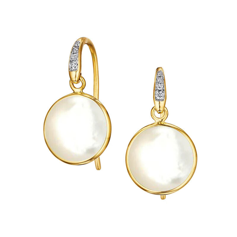 18k 10mm Chakra Mother of Pearl Earrings, Dia Wire