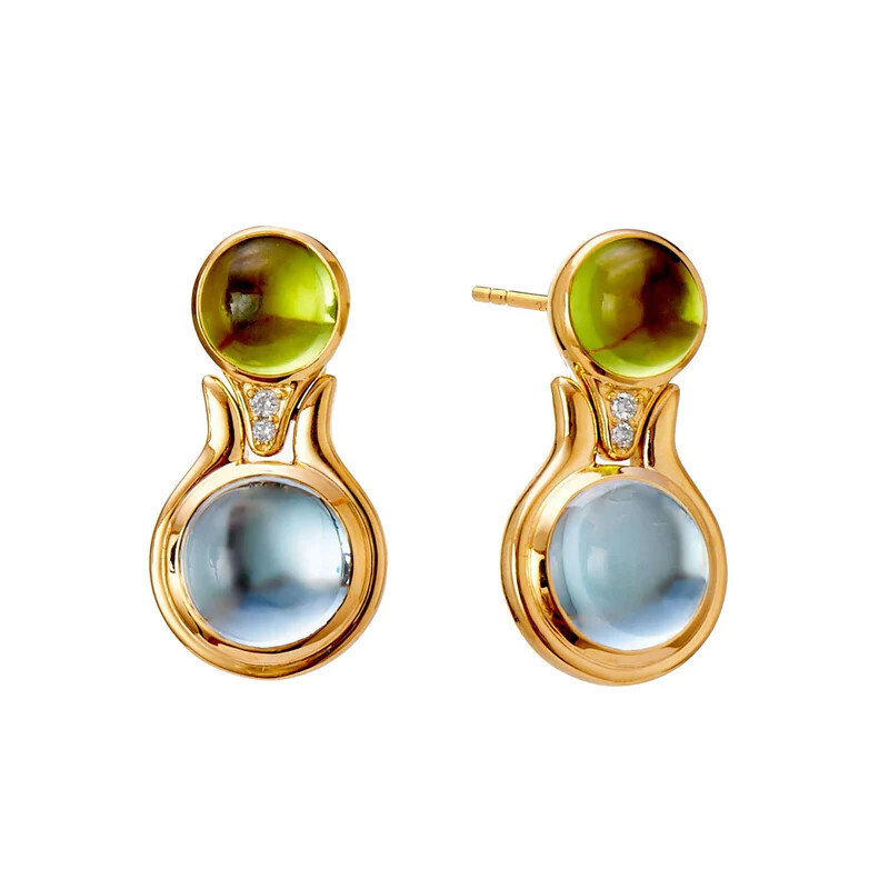 18k Candy Earrings- Peridot, Blue Topaz, Dia