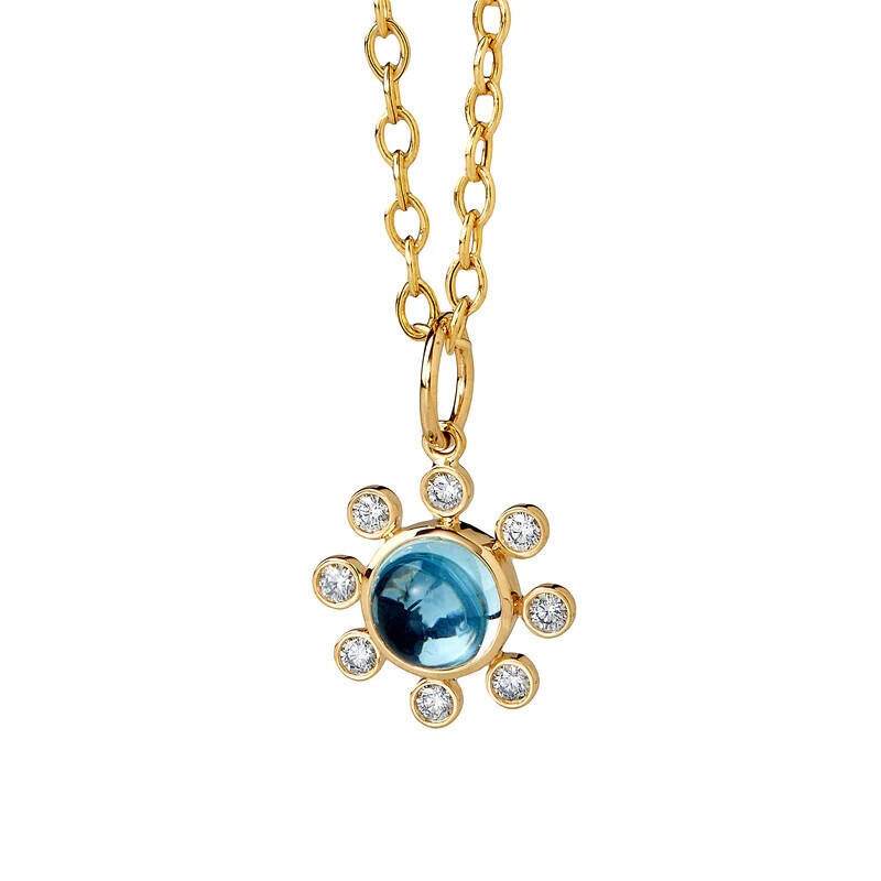 18k Candy Pendant Blue Topaz, Dia .4ct