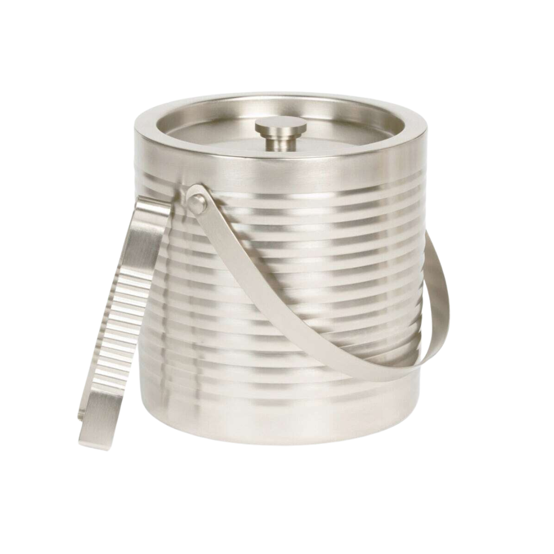 Clare Ribbed Matte Nickel Ice Bucket &amp; Tongs