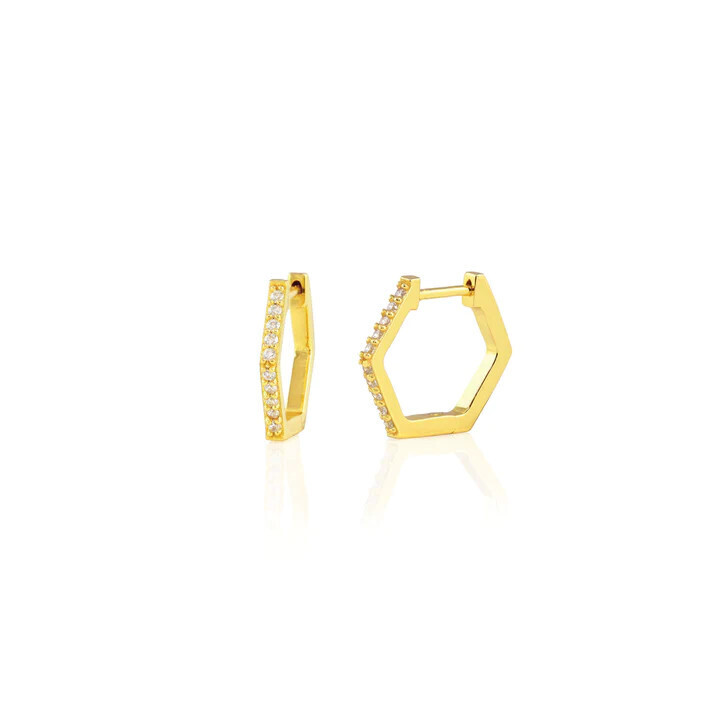 Earrings- Hexagon Huggie Crystal Hoop