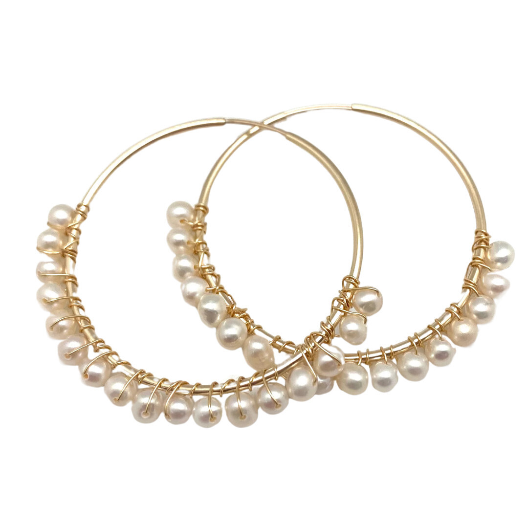Earrings- Mia Hoop, Gold/Pearl