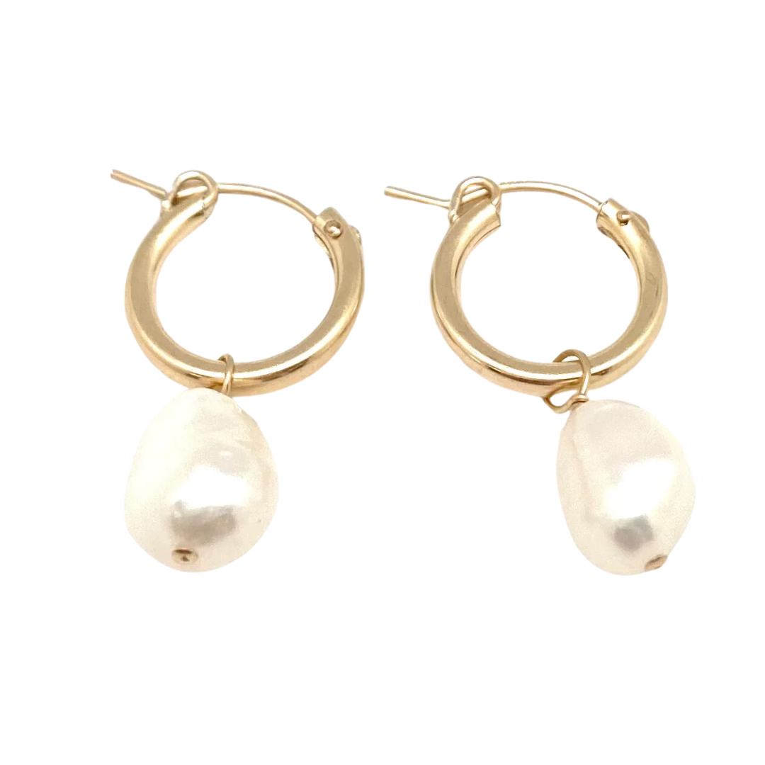 Earring- Nina hoops, gold/small/white