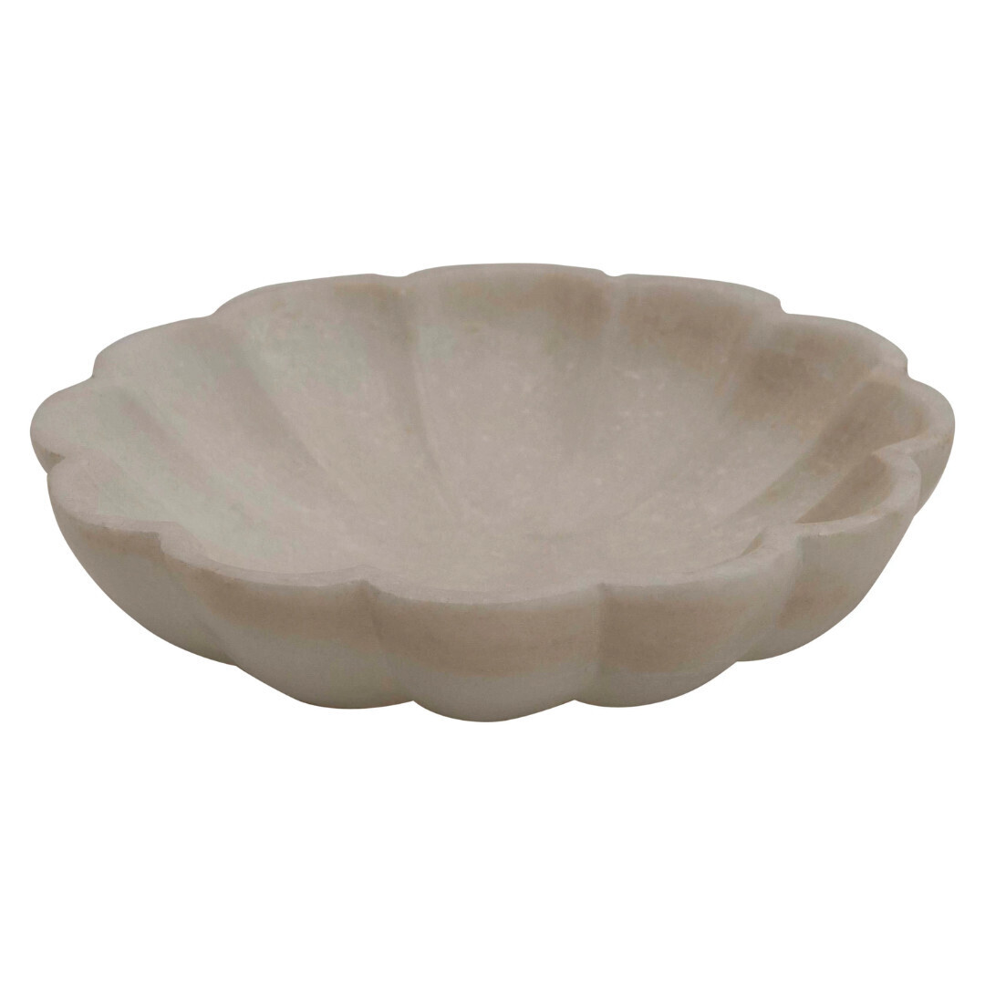6&quot; Round Carved Marble Flower Dish