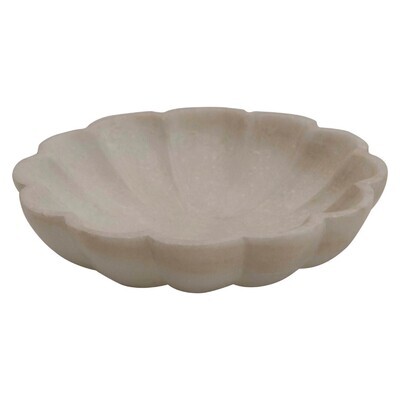 6" Round Carved Marble Flower Dish