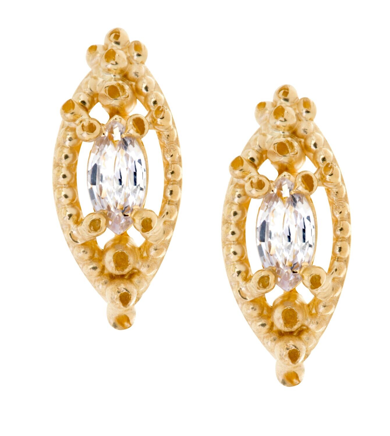 Earrngs- Marquis Crown Studs 14k gold, White Sapphires