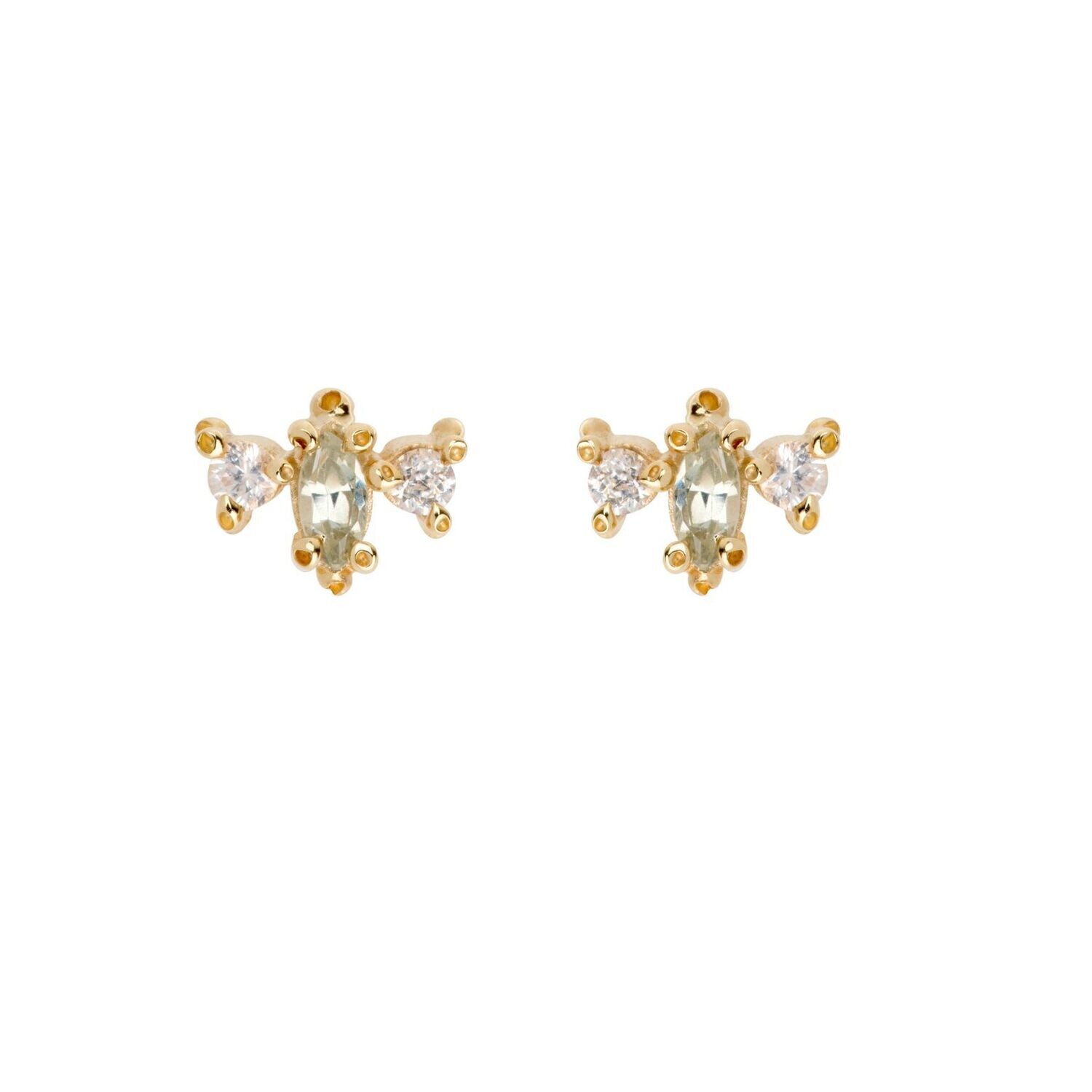 Marquise Round Sap Stud, 14k, White and Yellow Sapphires (.35ct)