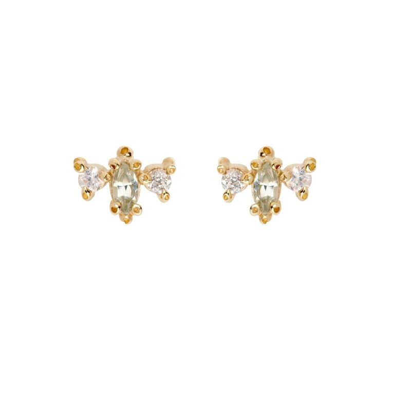 Marquise Round Sap Stud, 14k, White and Yellow Sapphires (.35ct)