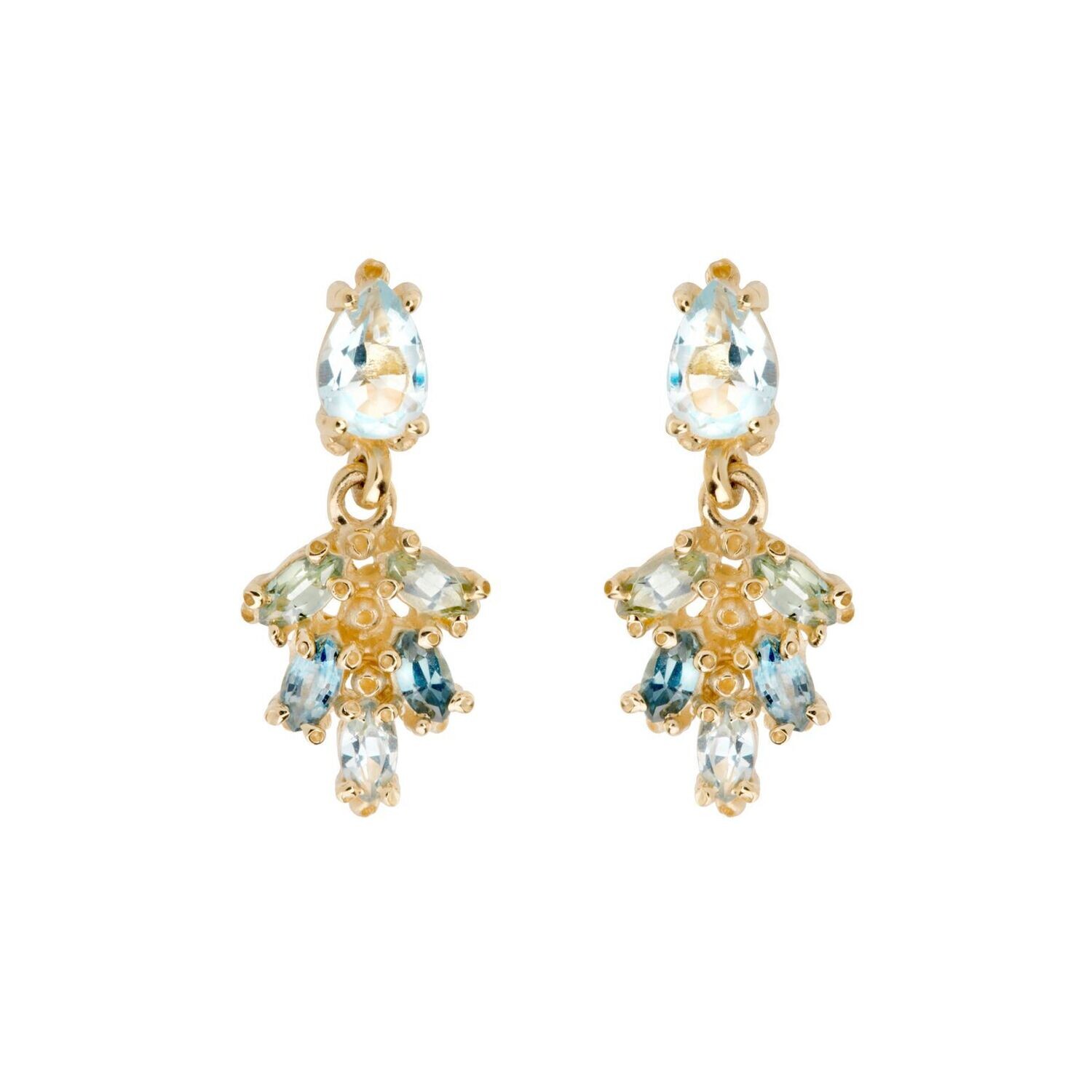 Marquise Burst Ear- Aqua 14k, aquamarine (0.6ct), blue sapphires (1.3ct)