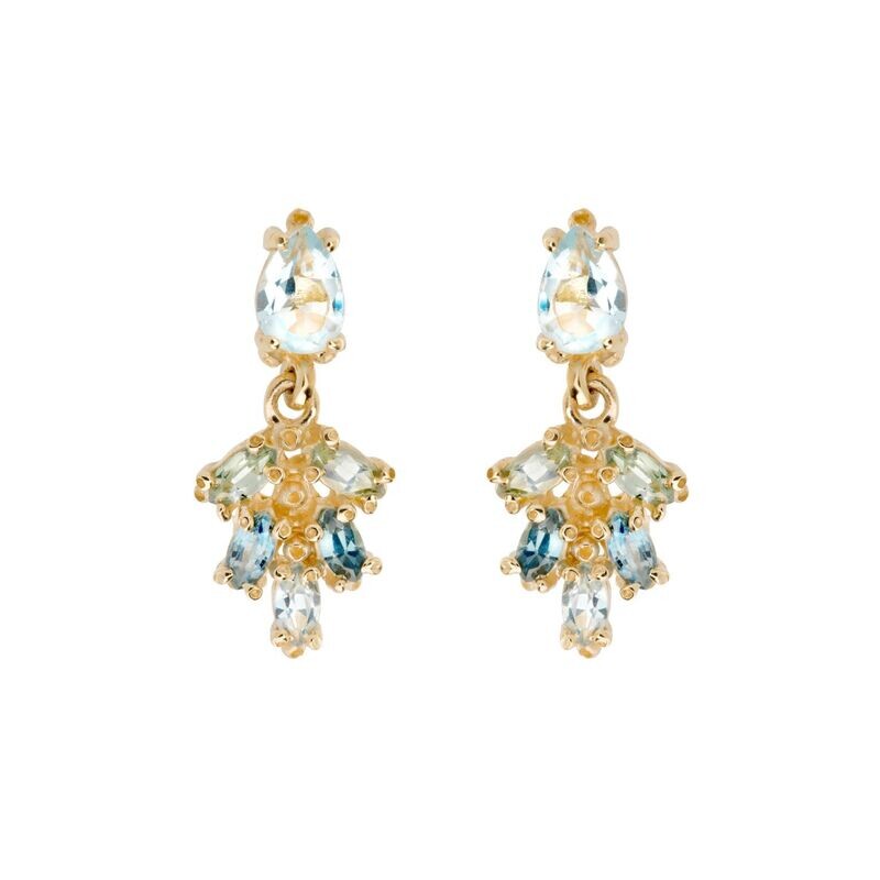 Marquise Burst Ear- Aqua 14k, aquamarine (0.6ct), blue sapphires (1.3ct)