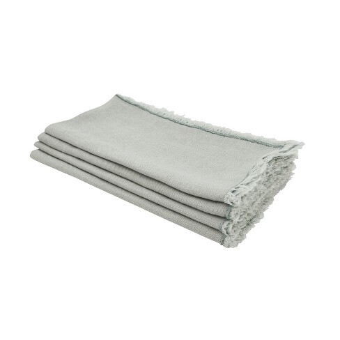 Fringed Stone Washed Napkin 100% Linen, S/4- Blue-Grey