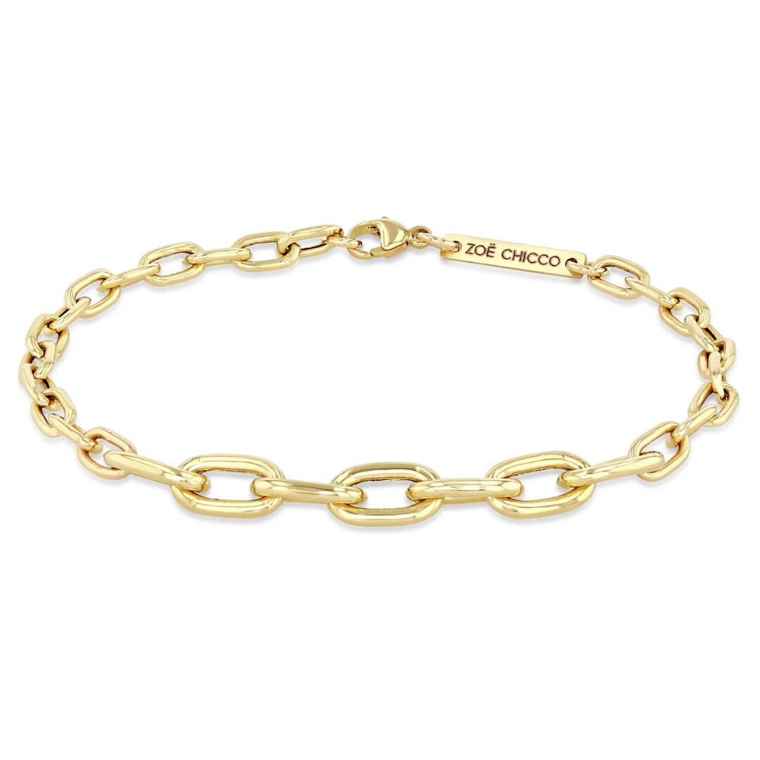 Bracelet- 14k gold chain station bracelet with mixed xlarge and medium square oval link chains - 6.5&quot; long