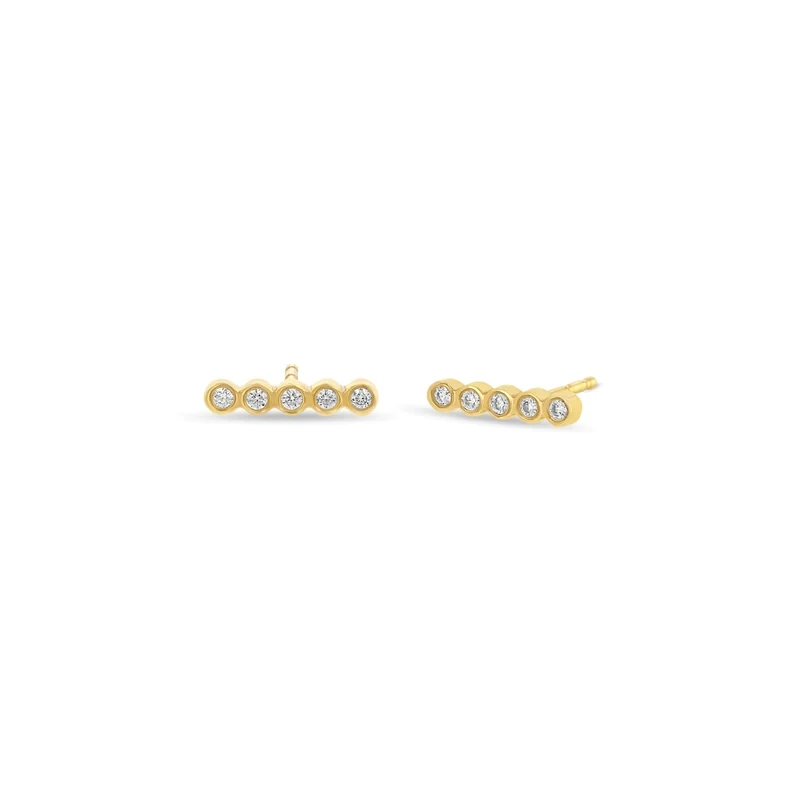 Earrings- 14k Gold Tiny Straight Bezel Bar Studs .10 ct