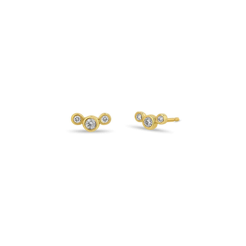 Earrings- 14k curved small 3 graduated diamond bezel..studs (.05 ctw) - PAIR..
