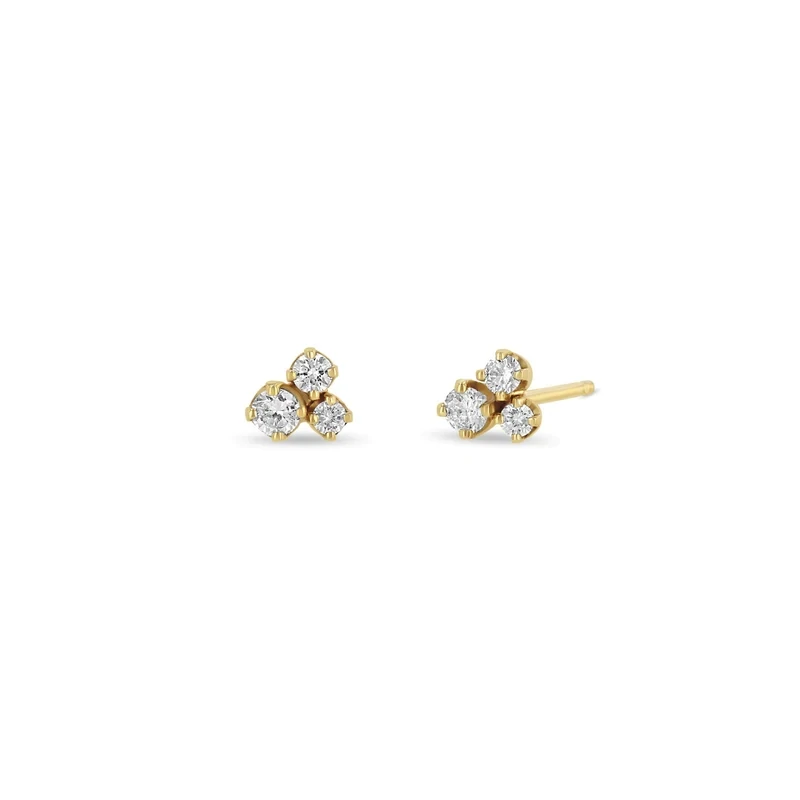 Earrings- Gold small 3 mixed diamond prong set trio studs .20ctw