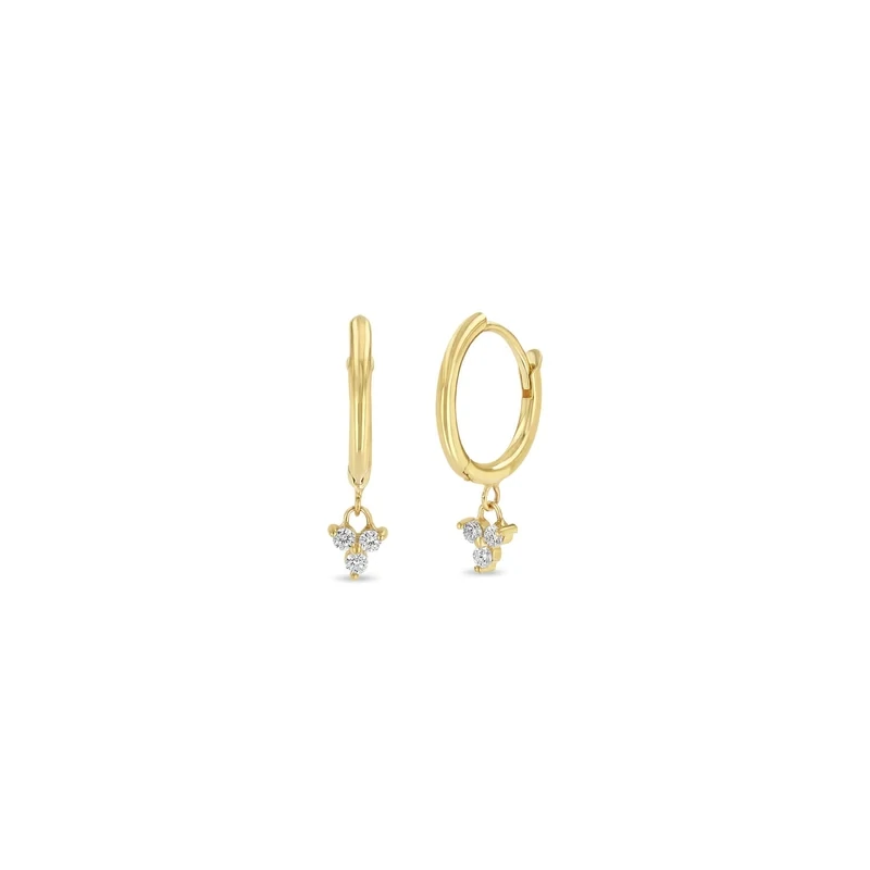 Earring- 14k 12mm  huggie w. dangling prong set trio