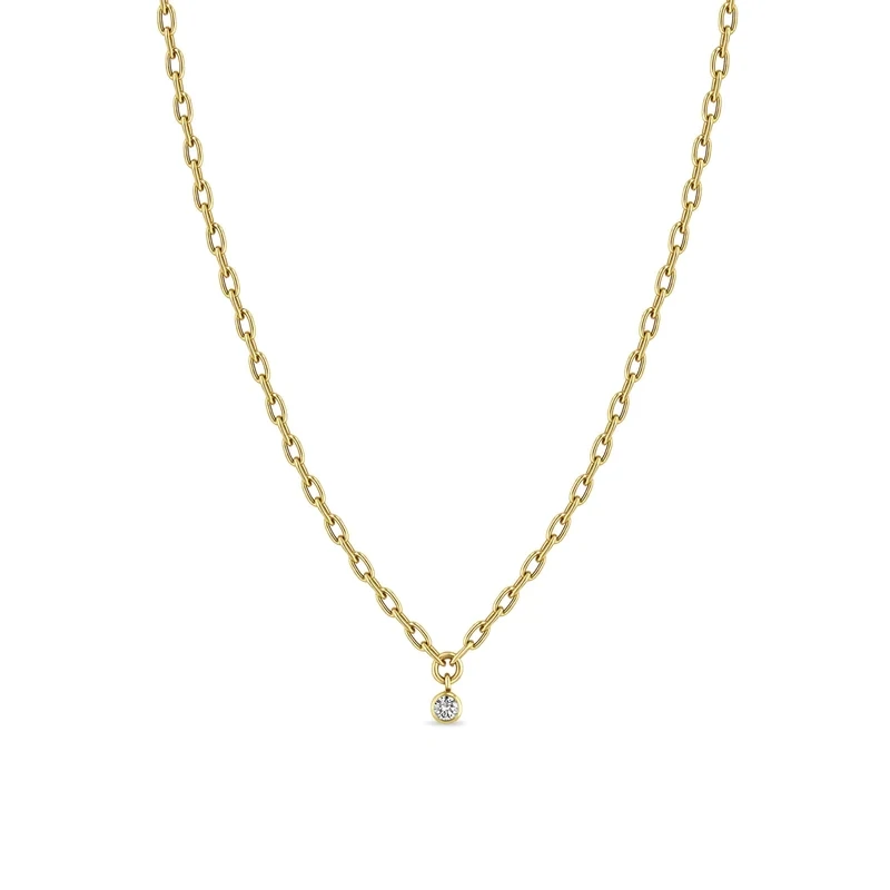 Necklace- 14k sm sq oval link chain w. 3mm dia .10ctw