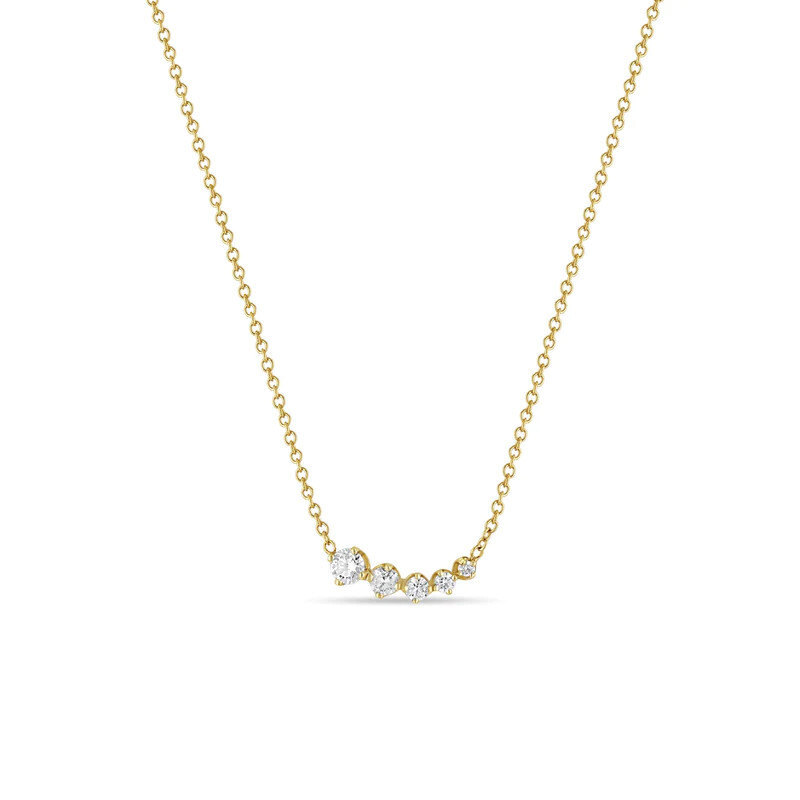 Necklace- 14k gold Graduated Prong Diamond curve necklace